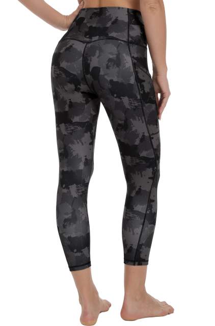 Women High Waisted Workout Leggings Dark Grey Splinter Camo