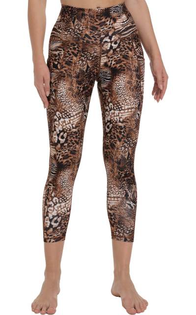 Women High Waisted Workout Leggings Brown Leopard