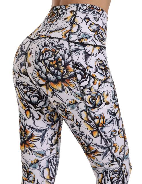 Women High Waisted Workout Leggings Gold Rose