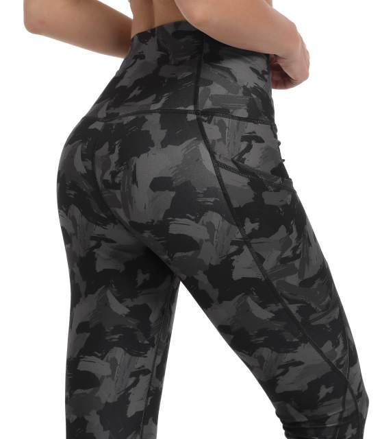 Women High Waisted Workout Leggings Dark Grey Camo