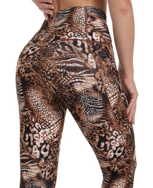 Women High Waisted Workout Leggings Brown Leopard