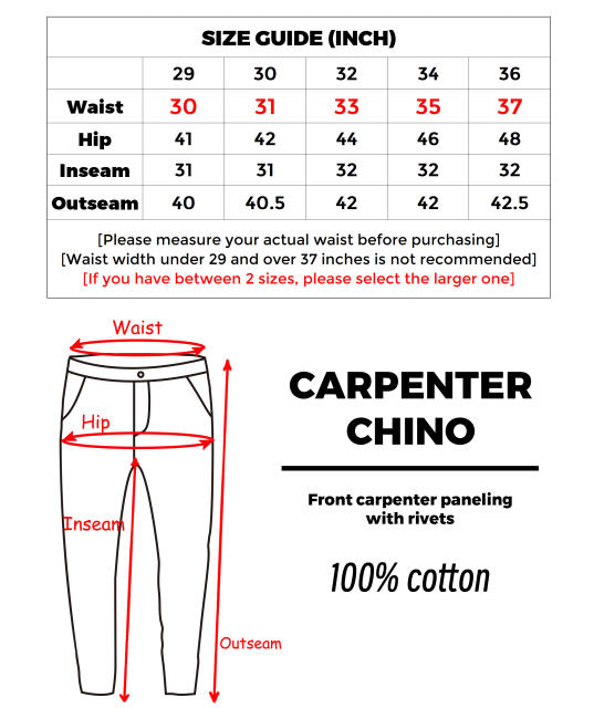 Man Carpenter Chino Pants with Tool Pockets Relaxed Fit Khaki
