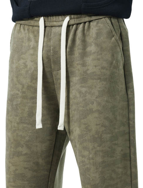 Mens Basic Casual Pants Synthetic Suede Camouflage Wide Leg Pants Relaxed Fit Olive