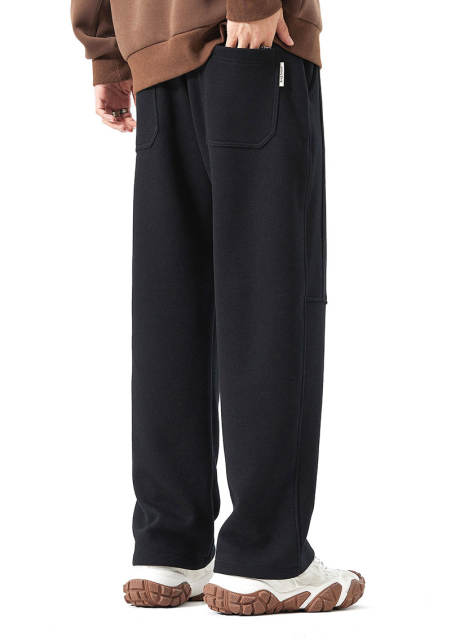 Mens Classic Fleece Casual Pants Relaxed Fit Black