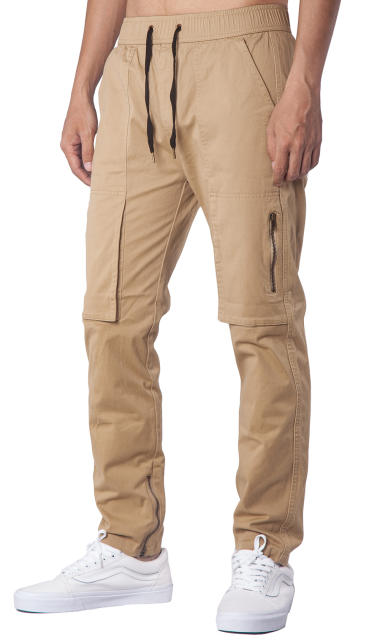 Mens Joggers with Zipper Pockets Slim Fit Khaki