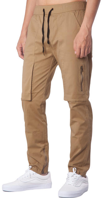 Mens Joggers with Zipper Pockets Slim Fit Dark Khaki