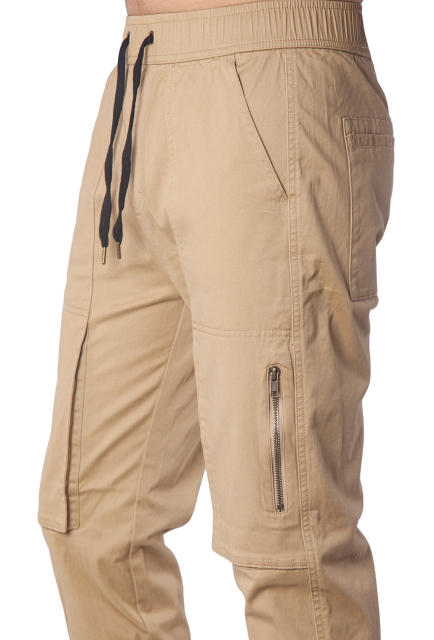 Mens Joggers with Zipper Pockets Slim Fit Khaki