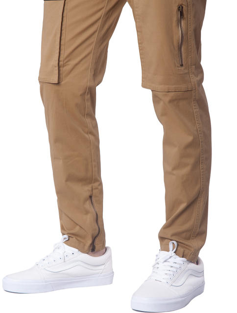 Mens Joggers with Zipper Pockets Slim Fit Dark Khaki