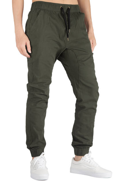 Man Khaki Jogger Pants Slim Fit Army Green