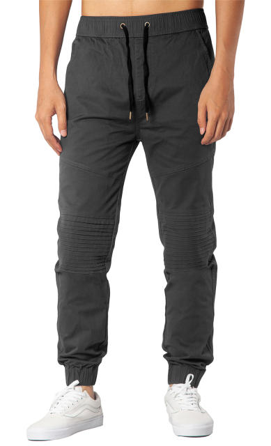 Man Khaki Jogger Pants with Wrinkled Design Slim Fit Dark Grey