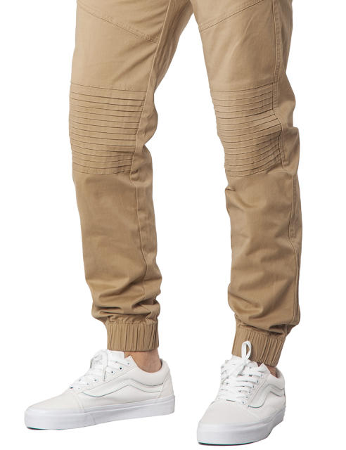 Man Khaki Jogger Pants with Wrinkled Design Slim Fit Khaki