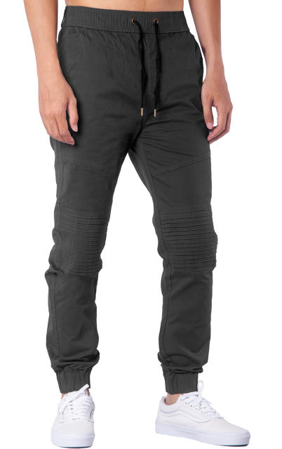 Man Khaki Jogger Pants with Wrinkled Design Slim Fit Dark Grey