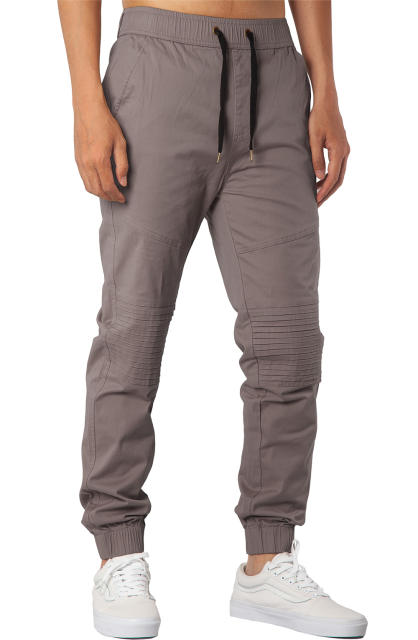 Man Khaki Jogger Pants with Wrinkled Design Slim Fit Mid Grey