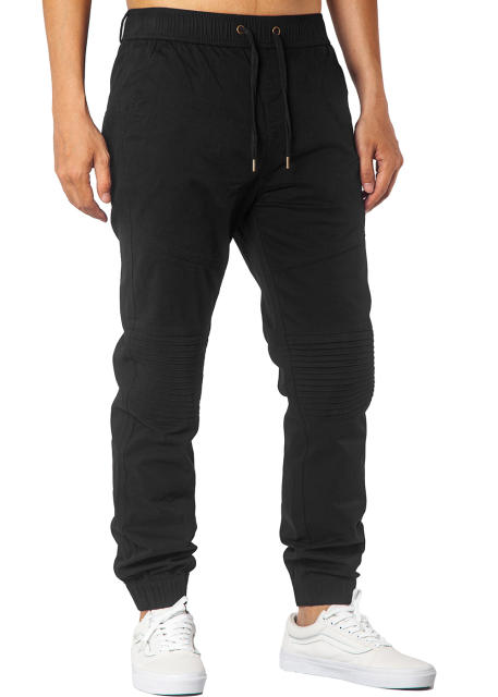 Man Khaki Jogger Pants with Wrinkled Design Slim Fit Black