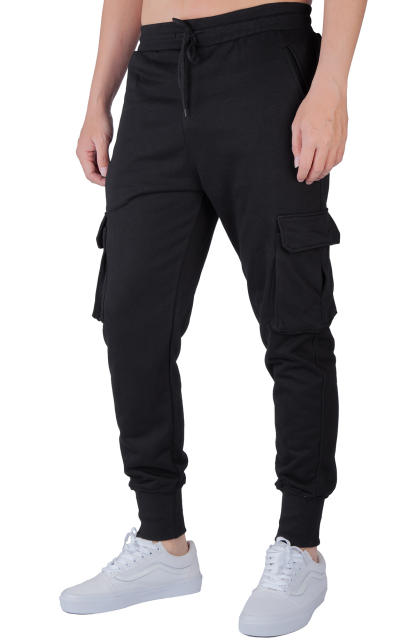 Sweatpants for Men Active Fleece Jogger Track Pants with Cargo Pockets Slim Fit Slim Fit Black