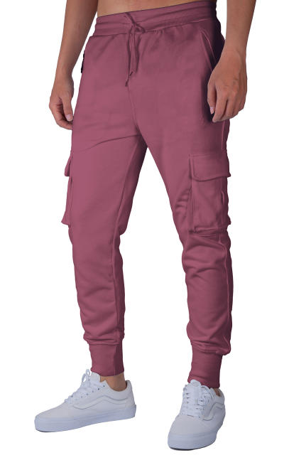 Sweatpants for Men Active Fleece Jogger Track Pants with Cargo Pockets Slim Fit Slim Fit Burgundy