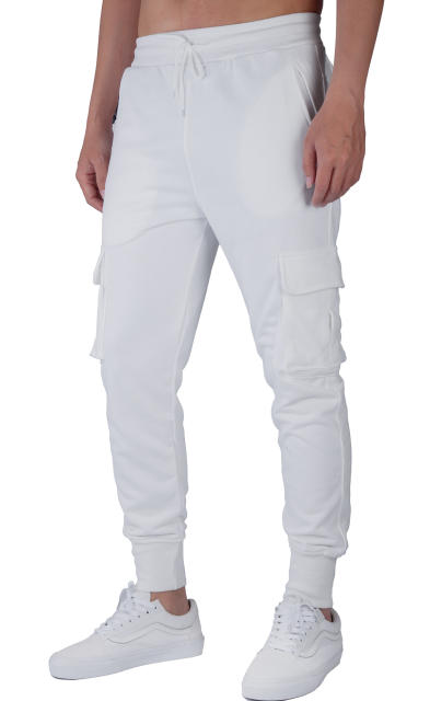 Sweatpants for Men Active Fleece Jogger Track Pants with Cargo Pockets White