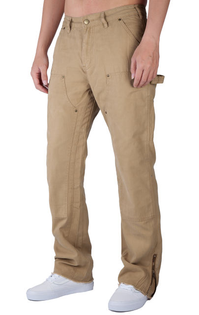 Man Carpenter Chino Pants with Tool Pockets Relaxed Fit Khaki