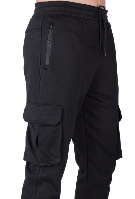 Sweatpants for Men Active Fleece Jogger Track Pants with Cargo Pockets Slim Fit Slim Fit Black