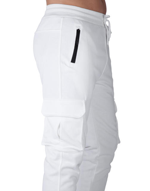 Sweatpants for Men Active Fleece Jogger Track Pants with Cargo Pockets Slim Fit Slim Fit White