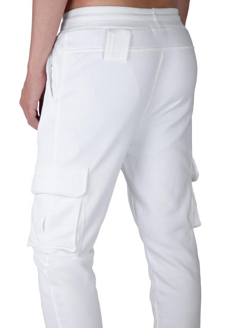 Sweatpants for Men Active Fleece Jogger Track Pants with Cargo Pockets Slim Fit Slim Fit White