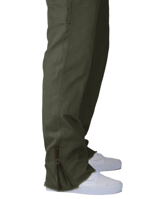 Man Carpenter Chino Pants with Tool Pockets Relaxed Fit Army Green