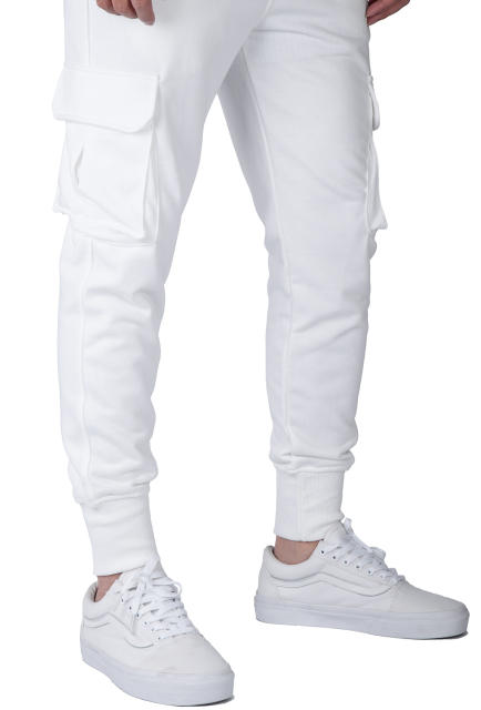 Sweatpants for Men Active Fleece Jogger Track Pants with Cargo Pockets Slim Fit Slim Fit White