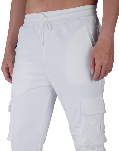 Sweatpants for Men Active Fleece Jogger Track Pants with Cargo Pockets Slim Fit Slim Fit White