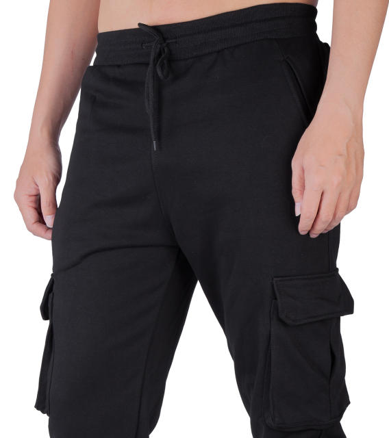 Sweatpants for Men Active Fleece Jogger Track Pants with Cargo Pockets Slim Fit Slim Fit Black