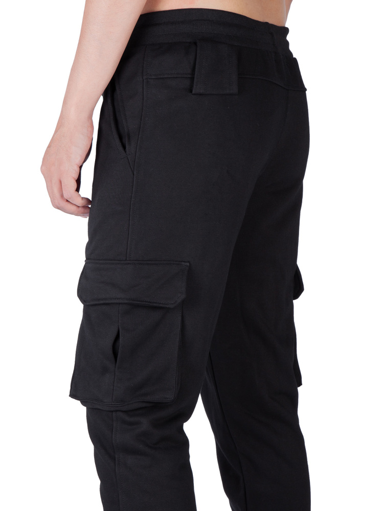 Sweatpants for Men Active Fleece Jogger Track Pants with Cargo Pockets Slim Fit Slim Fit Black