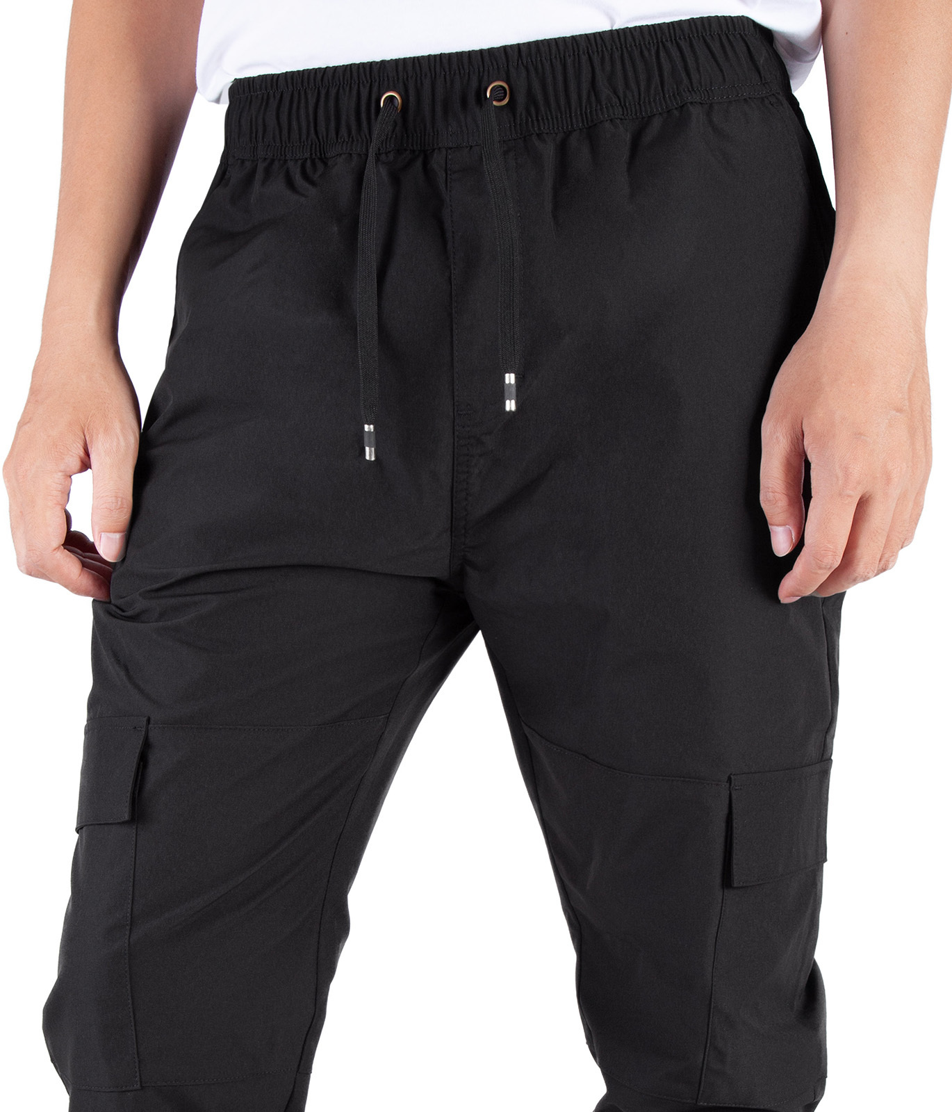 Man Lightweight Cargo Jogger Pants Slim Fit Black