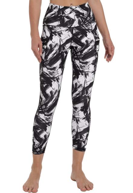 Free Leaper Women High Waisted Workout Leggings Black White Splinter