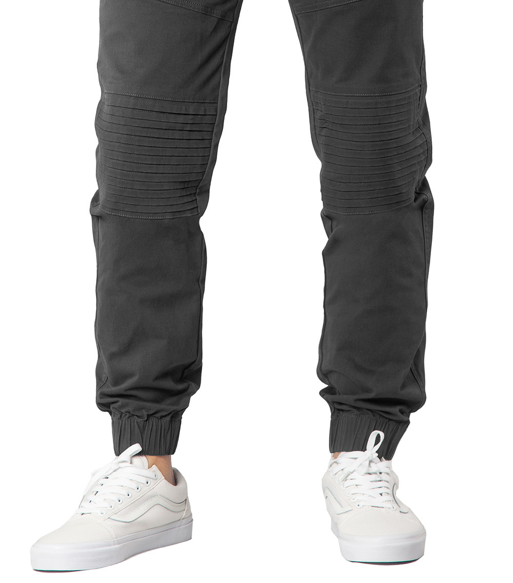 Man Khaki Jogger Pants with Wrinkled Design Slim Fit Dark Grey