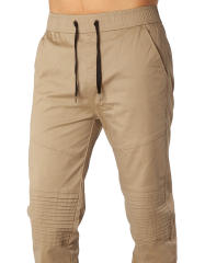 Man Khaki Jogger Pants with Wrinkled Design Slim Fit Khaki