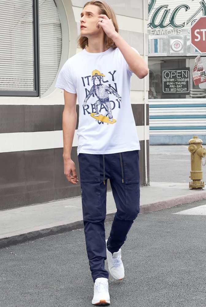 Mens Joggers with Zipper Pockets Slim Fit Navy Blue
