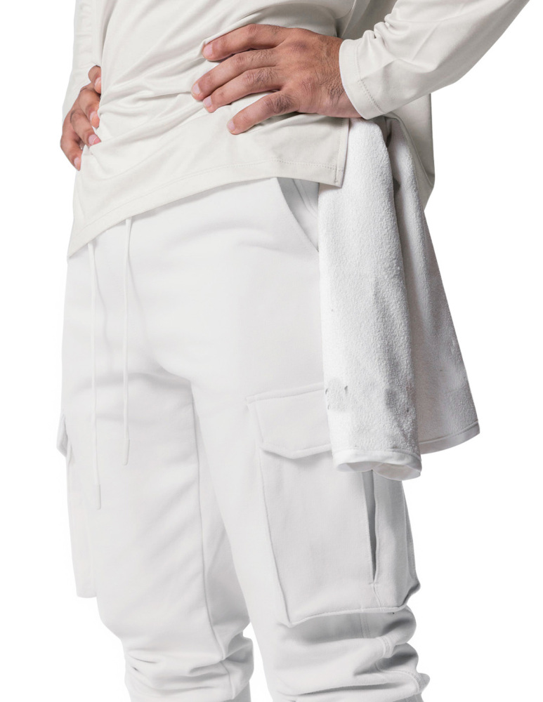 Sweatpants for Men Active Fleece Jogger Track Pants with Cargo Pockets Slim Fit Slim Fit White