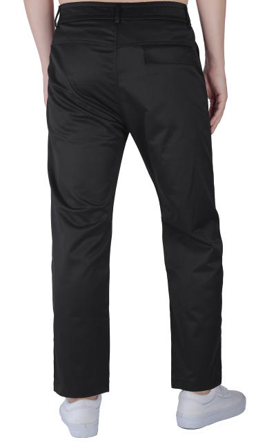 Mens Elastic Waistband Chino Pants Straight Legs Regular Fit Black