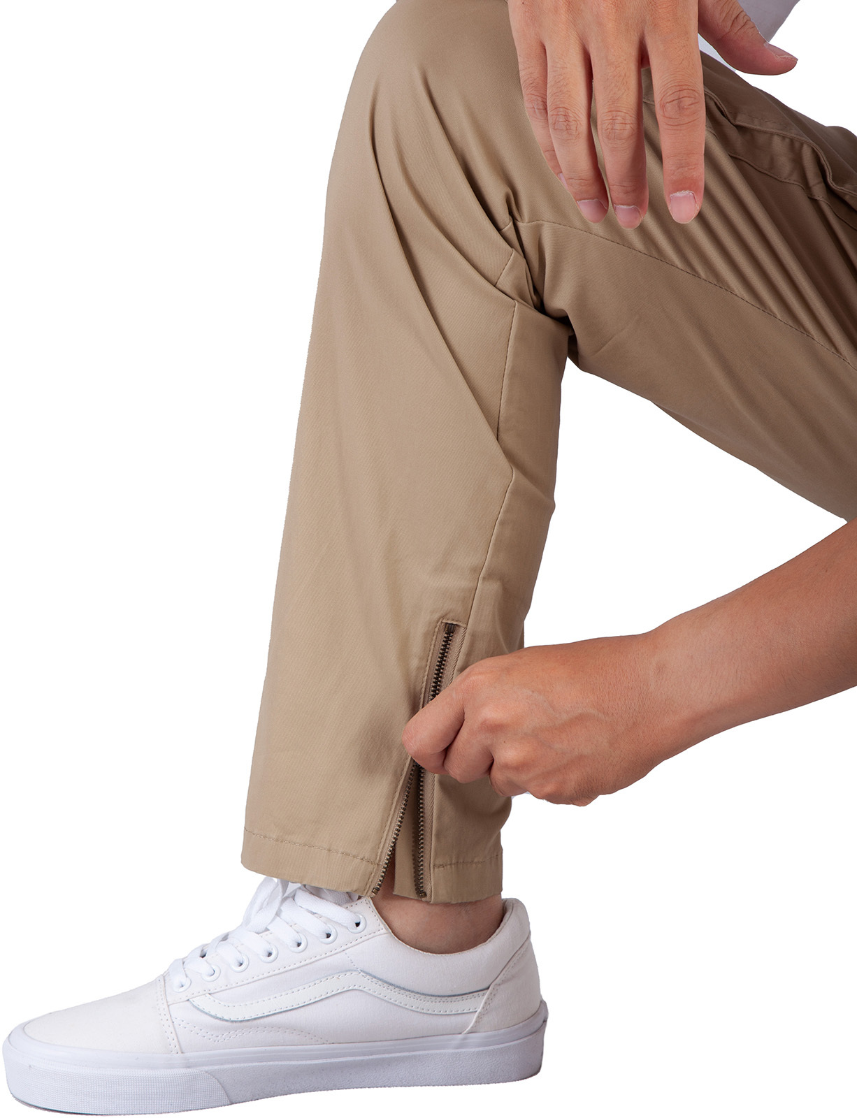 Mens Joggers with Zipper Pockets Slim Fit Dark Khaki