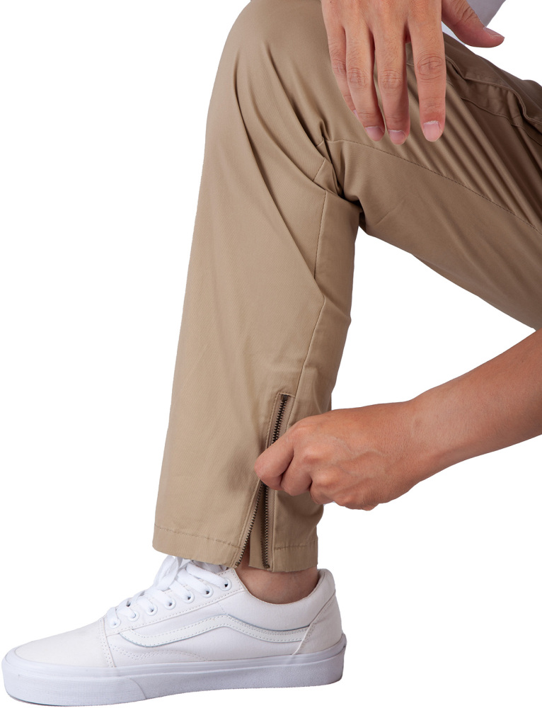 Mens Joggers with Zipper Pockets Slim Fit Dark Khaki