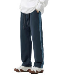 Mens Fleece Pants Elastic Waist with Side Taping Casual Street Wear Relaxed Fit Beige