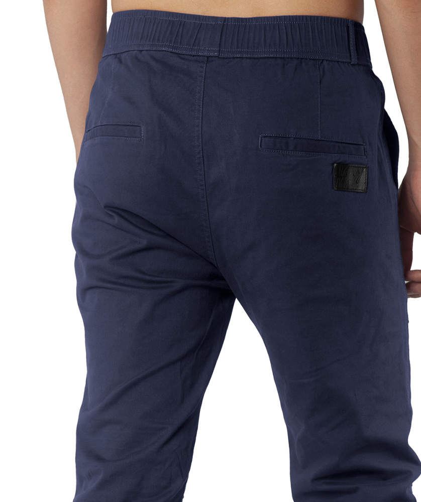 Man Khaki Jogger Pants with Wrinkled Design Slim Fit Navy Blue