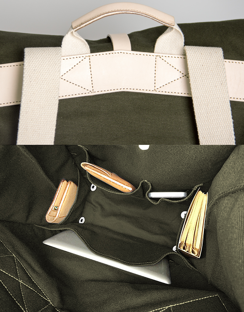 Canvas Backpack Computer Bag School Bag- Leather Belt