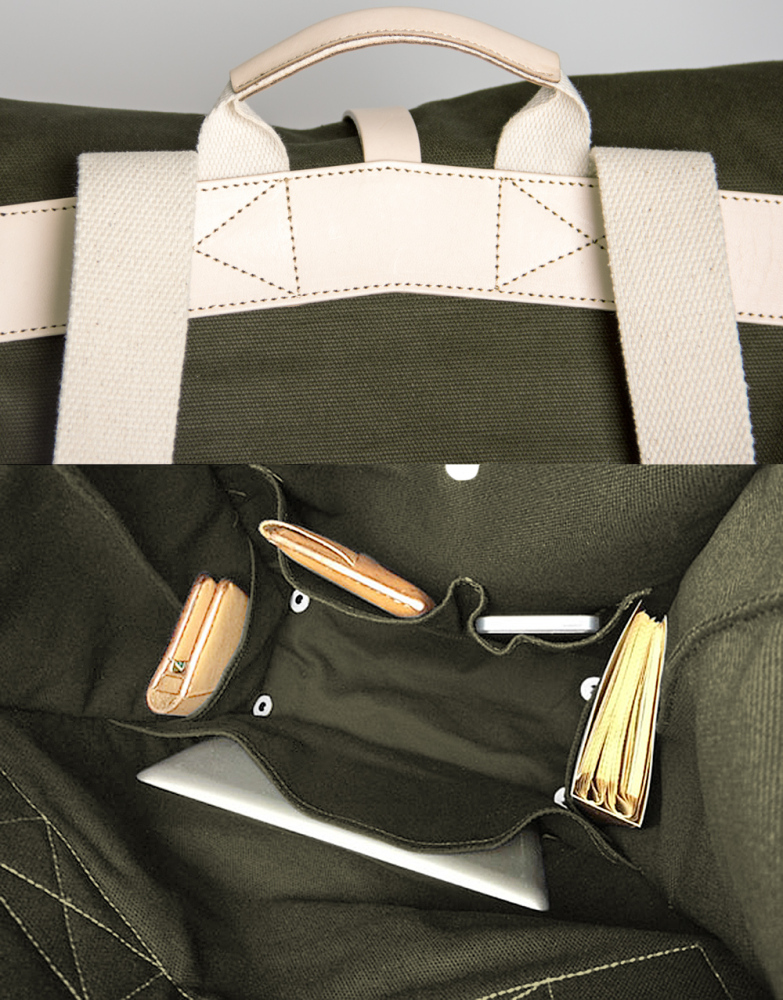 Canvas Backpack Computer Bag School Bag- Leather Belt