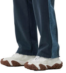 Mens Fleece Pants Elastic Waist with Side Taping Casual Street Wear Relaxed Fit Navy Blue