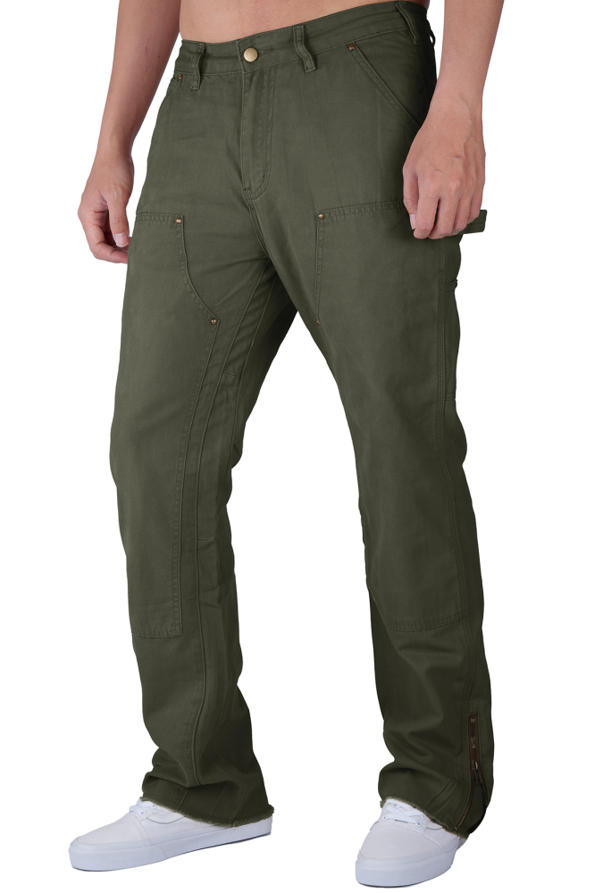 Man Carpenter Chino Pants with Tool Pockets Relaxed Fit Army Green