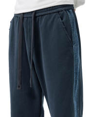 Mens Fleece Pants Elastic Waist with Side Taping Casual Street Wear Relaxed Fit Navy Blue
