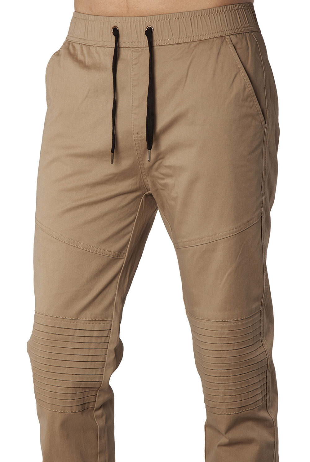 Man Khaki Jogger Pants with Wrinkled Design Slim Fit Dark Khaki