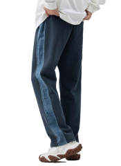Mens Fleece Pants Elastic Waist with Side Taping Casual Street Wear Relaxed Fit Navy Blue