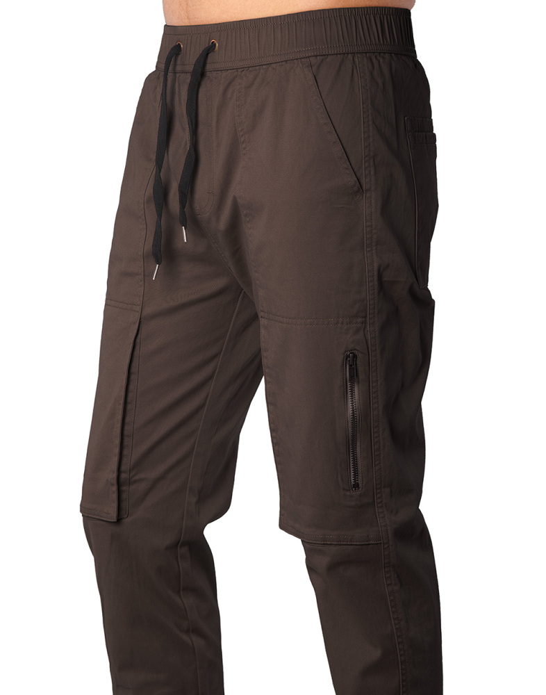 Mens Joggers with Zipper Pockets Slim Fit Coffee