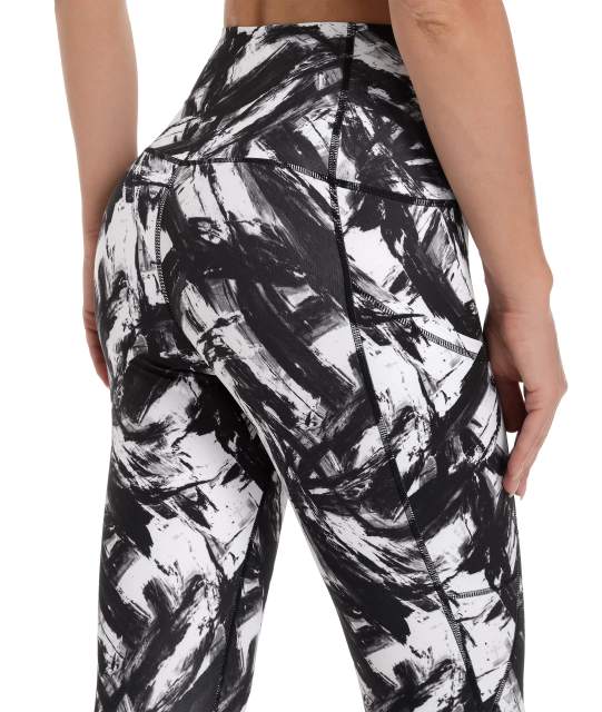 Free Leaper Women High Waisted Workout Leggings Black White Splinter
